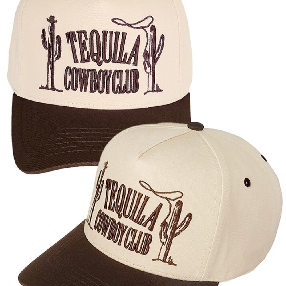 Tequila Cowboy Club Letter Embroidered Cotton Trucker Snap Back Cap